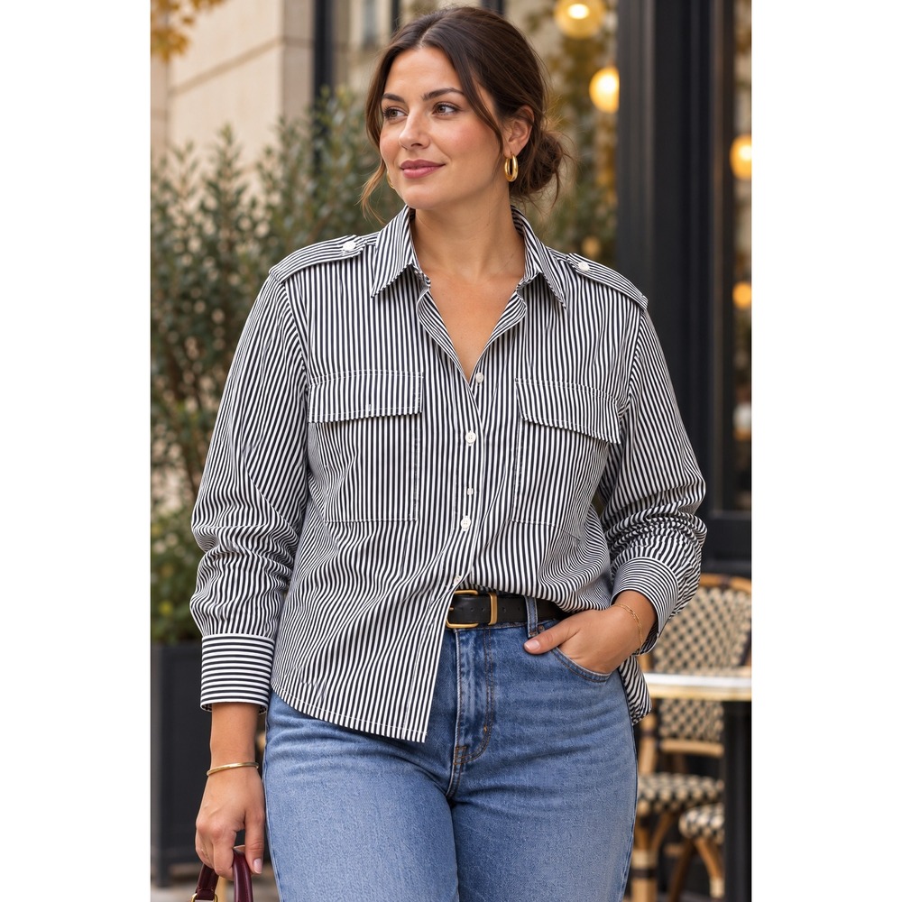 NWT Banana Republic Striped 100% Cotton Utility Shirt  Preppy Minimalist Sz XL